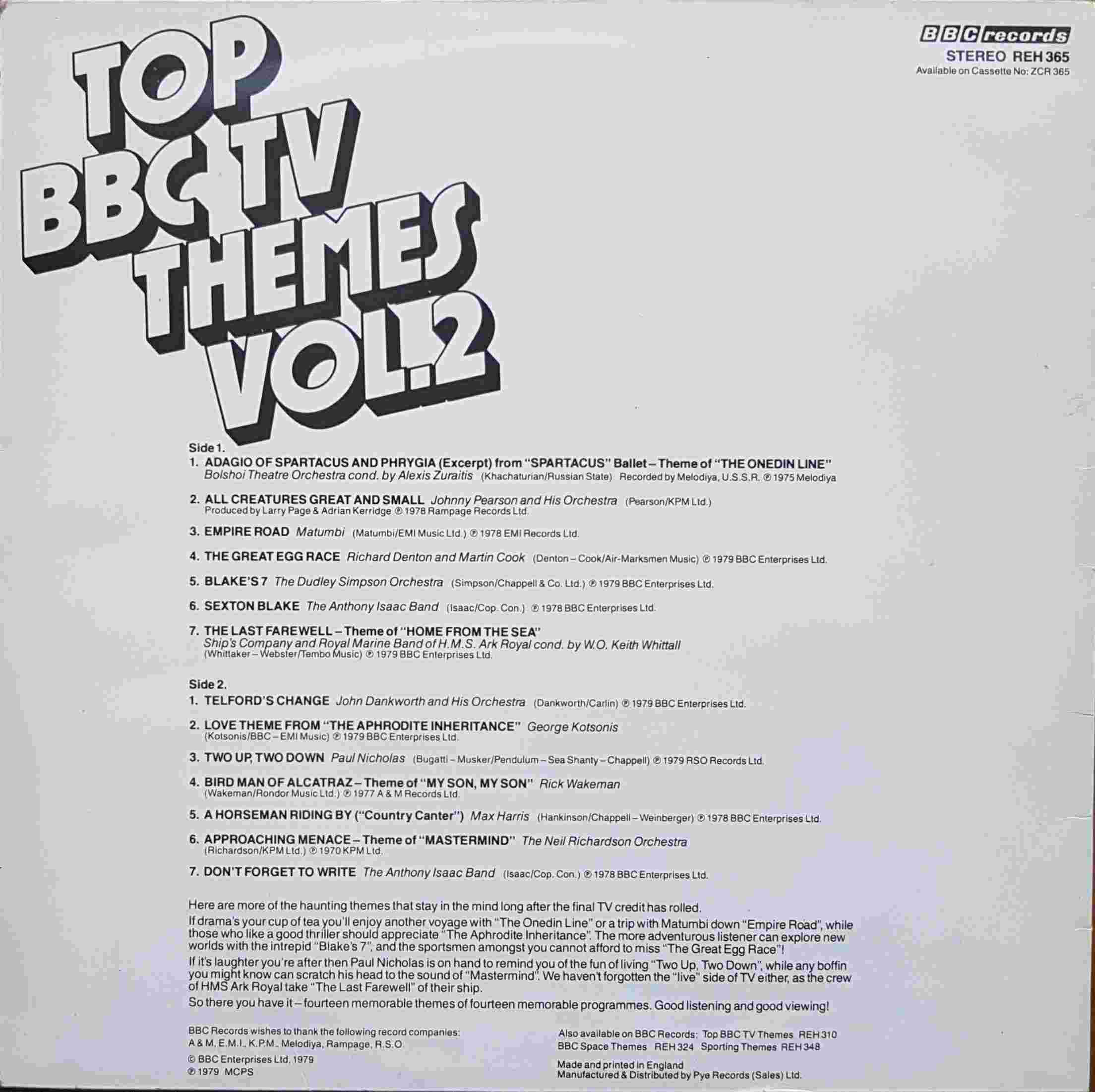 Picture of REH 365 Top BBC TV themes - Volume 2 by artist Various from the BBC records and Tapes library
